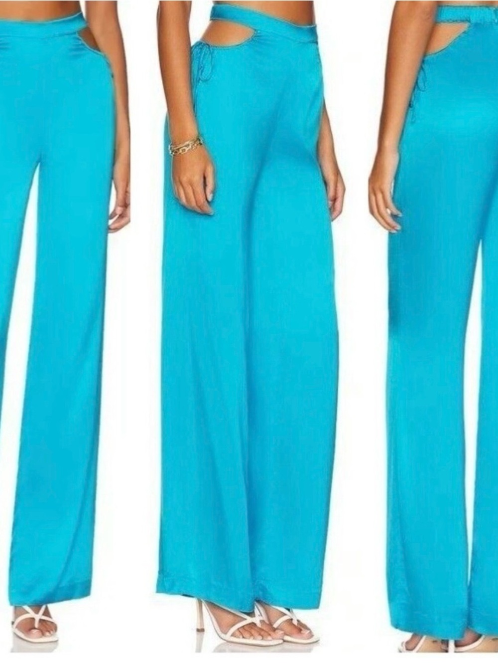 Camila Coelho Wide-Leg Cutout Waist Pants - Turquoise Blue Sz M